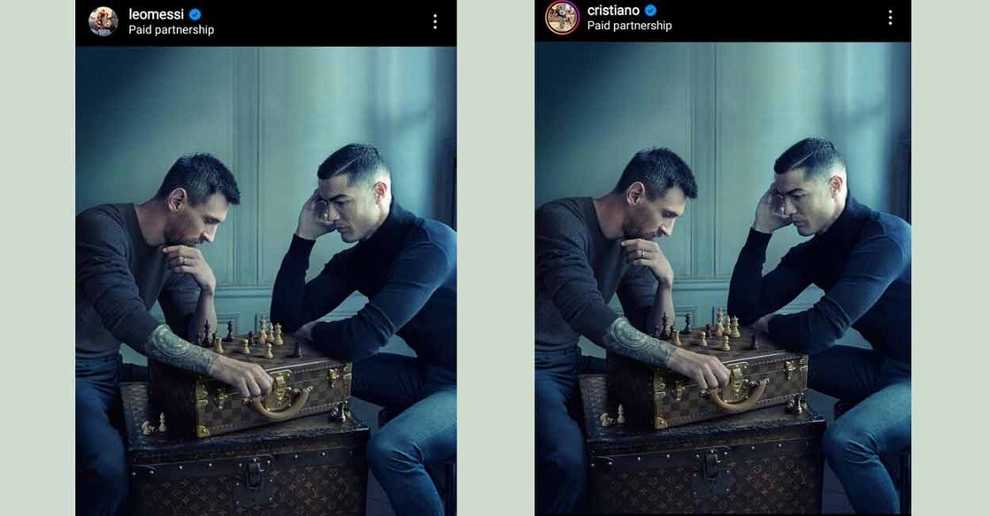 The Instagram posts from Messi (left) and Cristiano Ronaldo. Screenshots