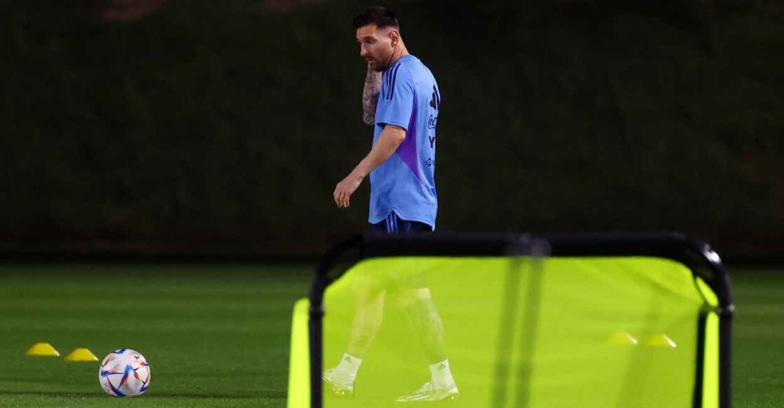 Lionel Messi during a training session in Doha on Saturday. Photo: Reuters/Kai Pfaffenbach