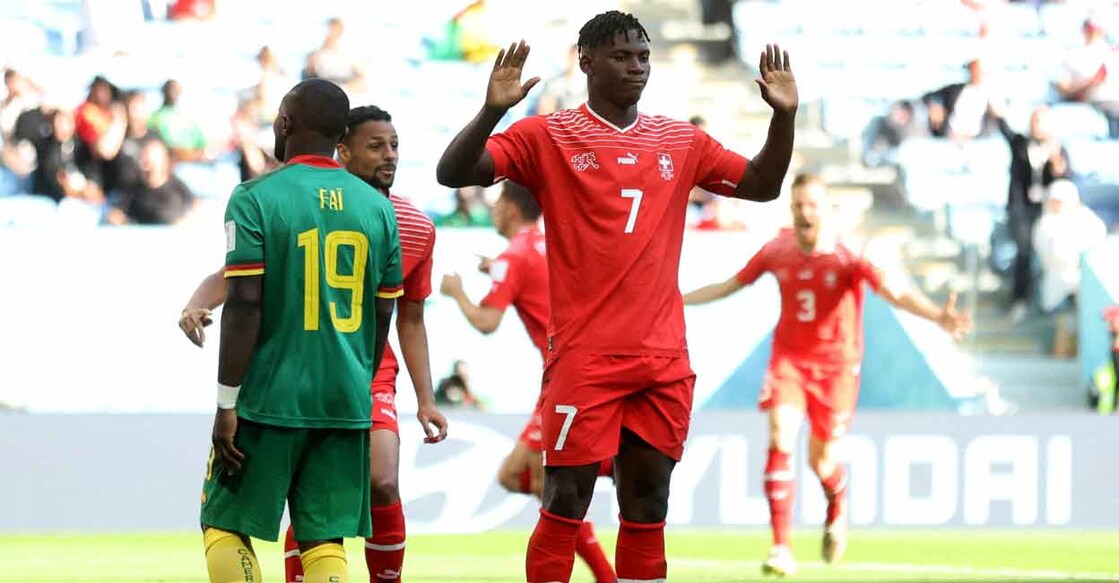 Switzerland's Breel Embolo reacts after scoring against Cameroon. Photo: Reuters/Carl Recine