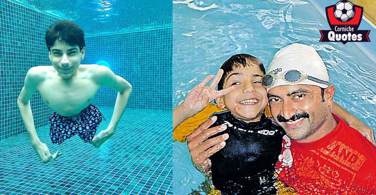 Ghanim Al Muftah with swimming instructor Josi Antony. Photos: Website/Ghanim Al Muftah, Special arrangement