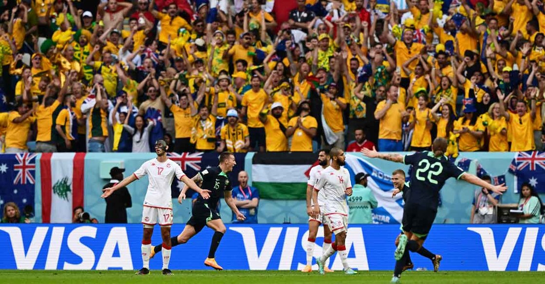 Australian players celebrate the opening goal. Photo: Twitter@Socceroos