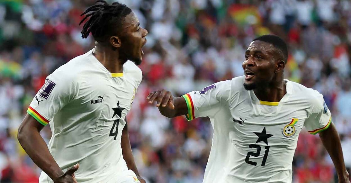 Mohammed Salisu, left, drew first blood for Ghana. Photo: Twitter@FIFAWorldCup