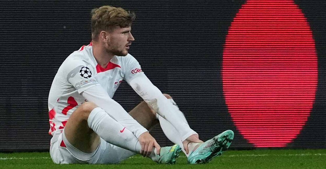 RB Leipzig's Timo Werner down injured. Photo: Reuters/ Aleksandra Szmigiel