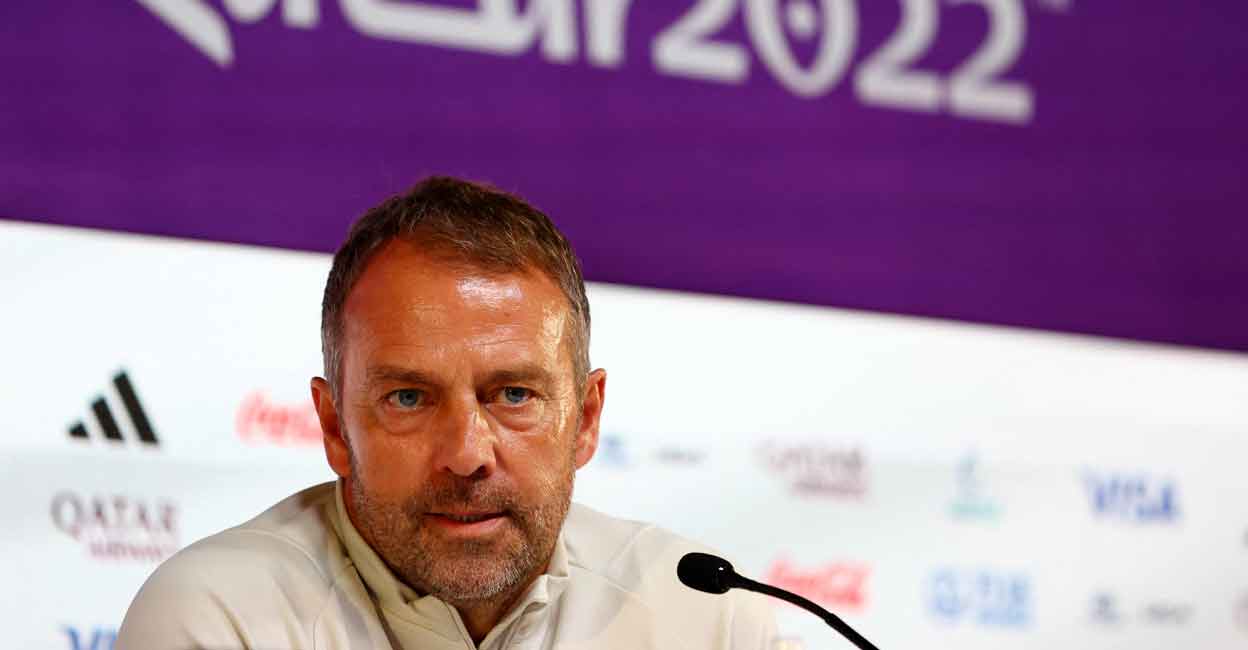 Hansi Flick Germany coach Hansi Flick during the press conference. Photo: Reuters/Gareth Bumstead