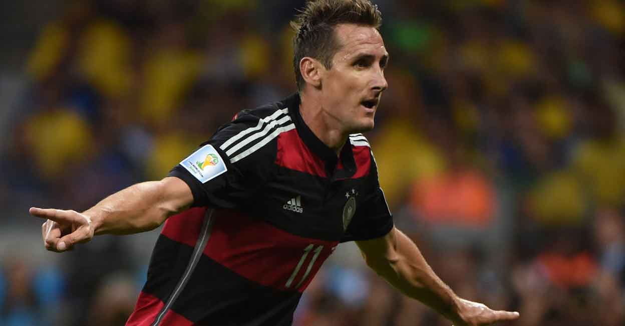 Miroslav Klose reacts after scoring against Brazil in the 2014 World Cup semifinal. File photo: AFP/Pedro Ugarte