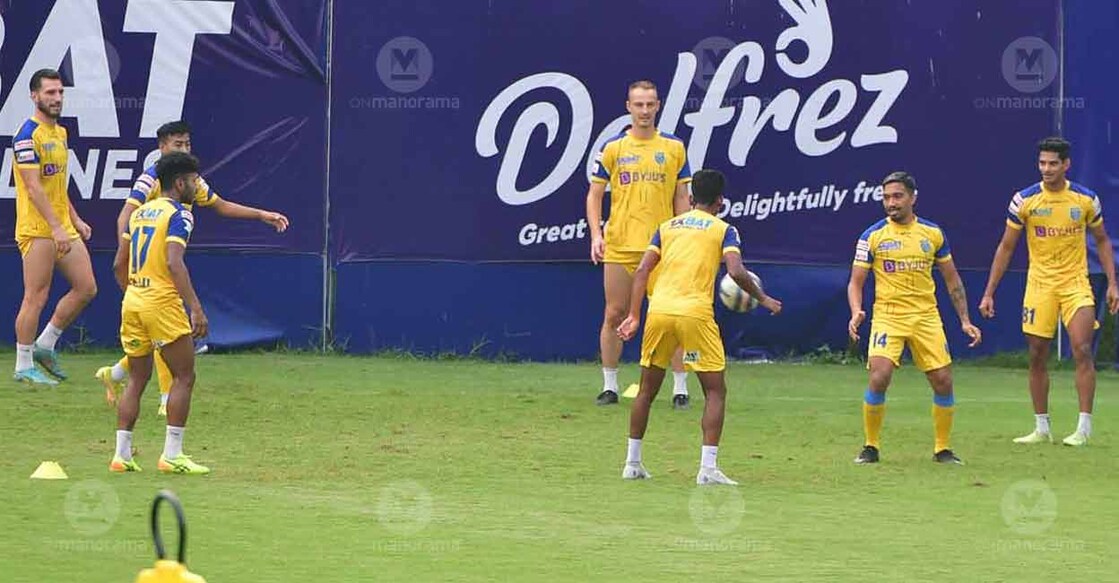 Kerala Blasters players during a training session. Photo: Manorama/Josekutty Panackal