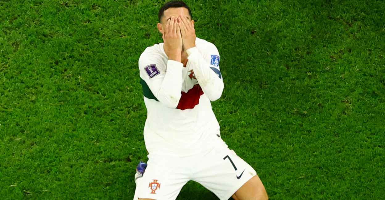 Cristiano Ronaldo Cristiano Ronaldo reacts after Portugal are eliminated from the World Cup. Photo: Reuters/Fabrizio Bensch