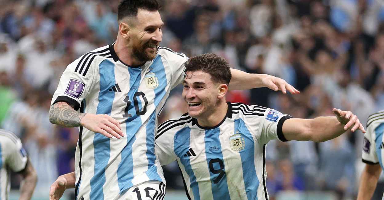 Argentina's Messi and Alvarez celebrate after scoring a second goal against Croatia. Twitter/FIFA World Cup