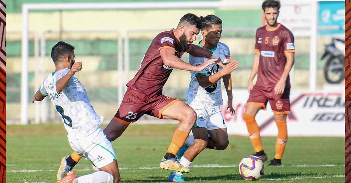 Action from the Gokulam-NEROCA match. Photo: Twitter@GokulamKeralaFC