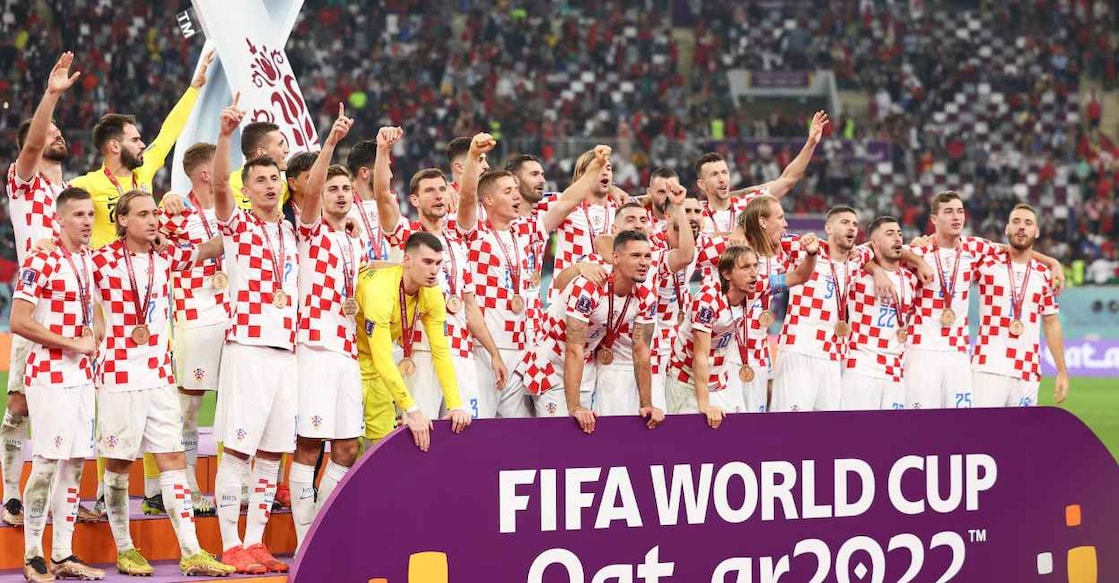 Croatian players celebrate their win over Morocco. Twitter/FIFA World Cup