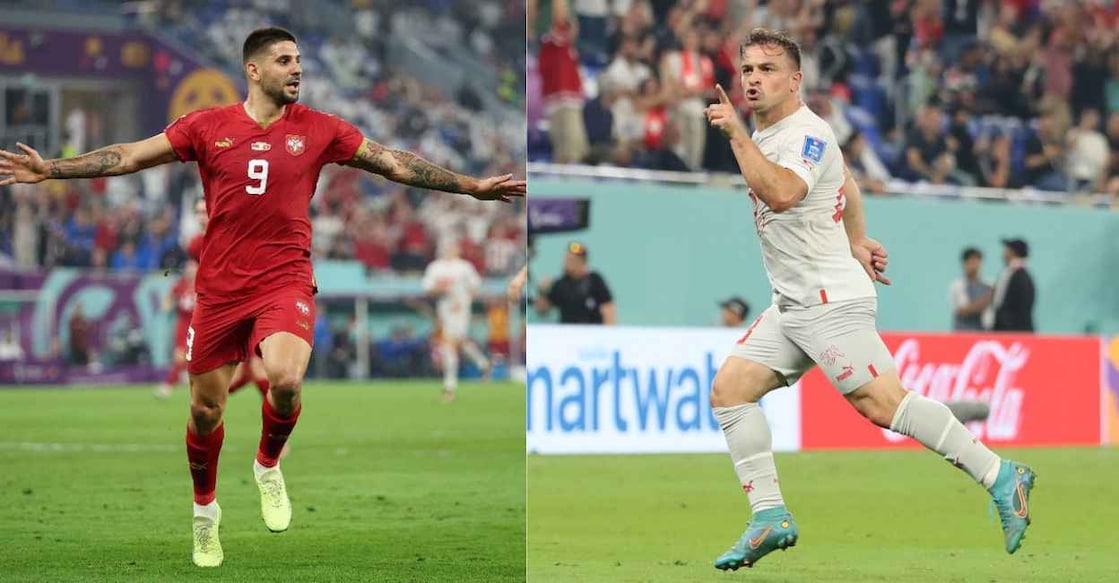 Serbia, Switzerland players in action. Photo: Twitter/FIFA World Cup