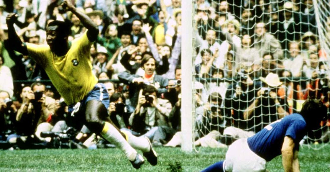 Pele celebrates after scoring the opening goal against Italy in the 1970 World Cup final. File photo: Action Images/Sporting Pictures via Reuters