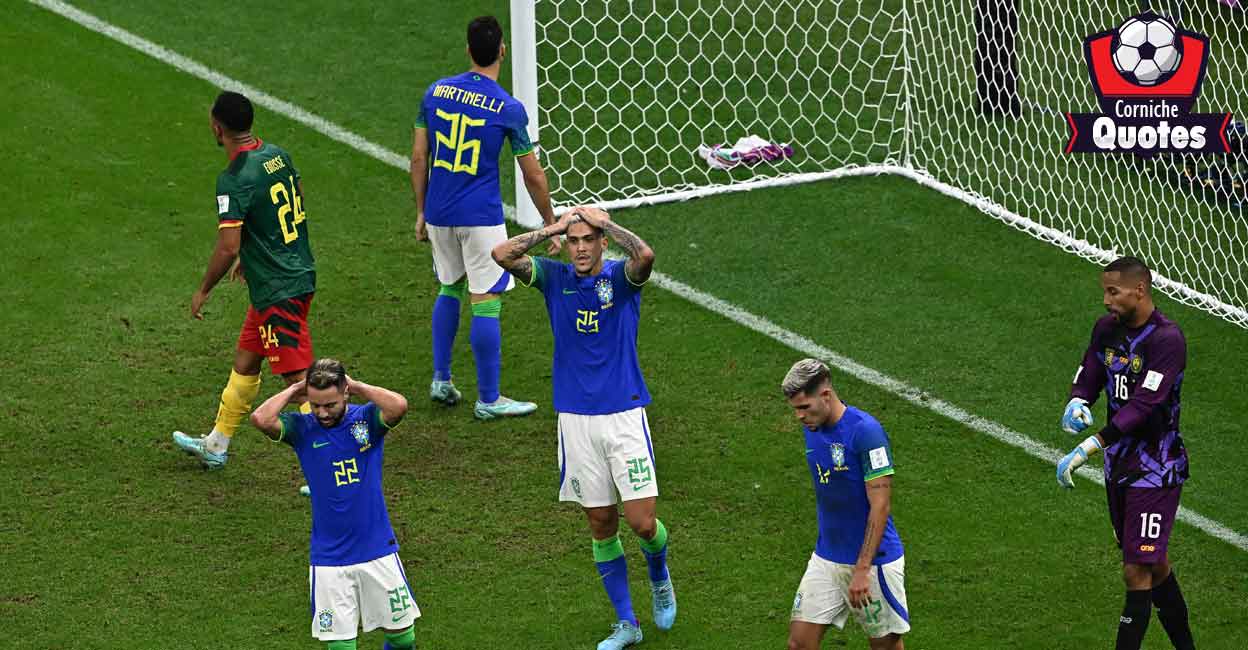 Brazil Brazilian players react after the loss to Cameroon. File photo: AFP/Anne-Christine Poujoulat