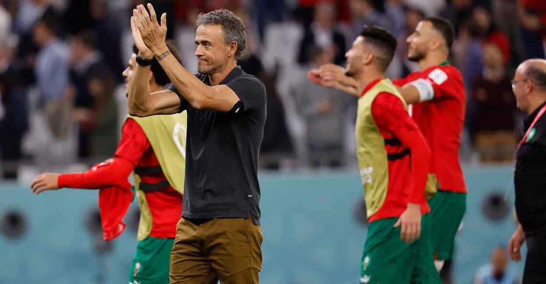 Luis Enrique acknowledges the Spanish supporters after the loss to Morocco. File photo: Reuters/USA TODAY Sports: Yukihito Taguchi