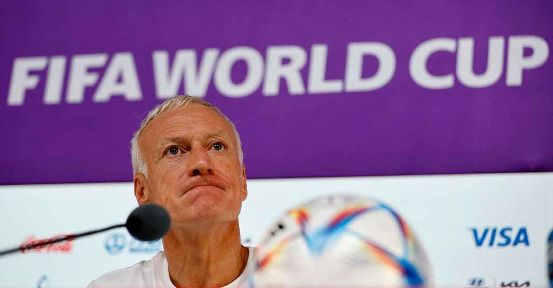 France coach Didier Deschamps during the press conference. Photo: Reuters/Suhaib Salem