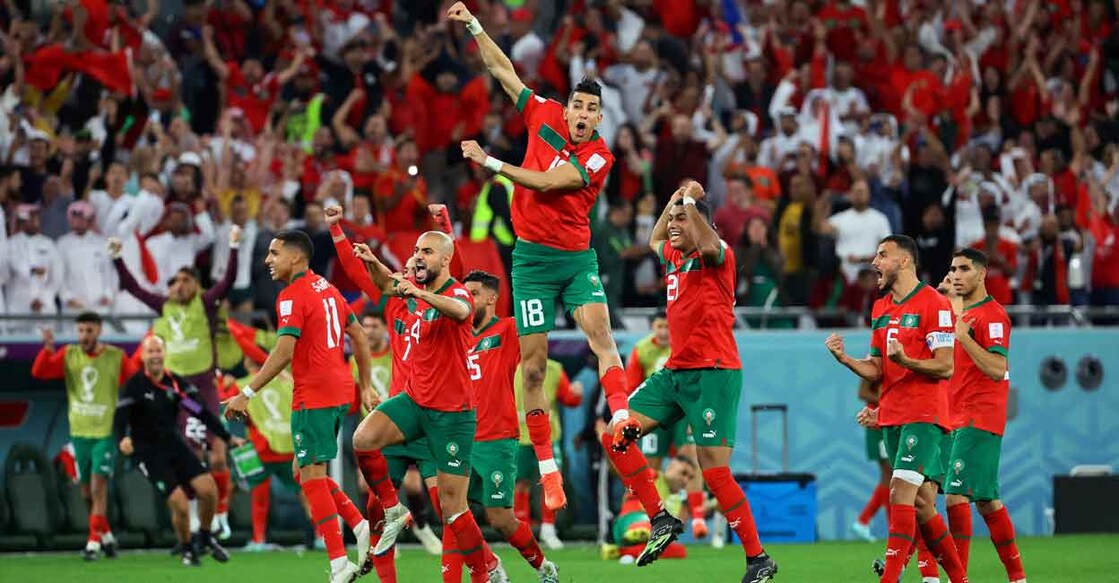 Moroccan players celebrate their shootout win over Spain. File photo: Reuters/Wolfgang Rattay