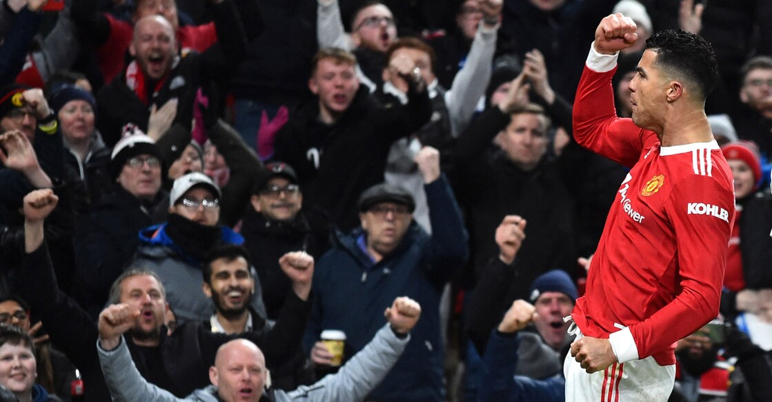 Manchester United's Cristiano Ronaldo celebrates scoring their first goal. Photo: Reuters/Peter Powel