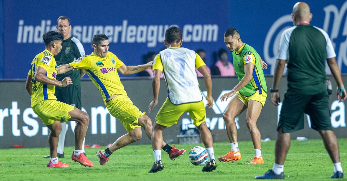 Kerala Blasters players during a training session. File photo: ISL