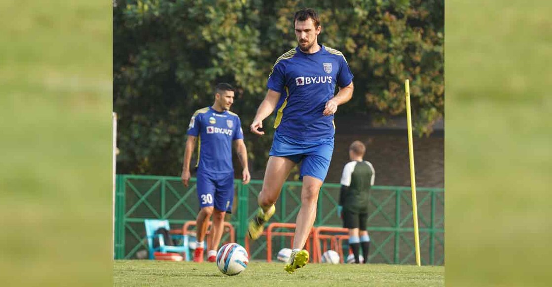 Kerala Blasters defender Enes Sipovic in training on Wednesday. Photo: Kerala Blasters FC