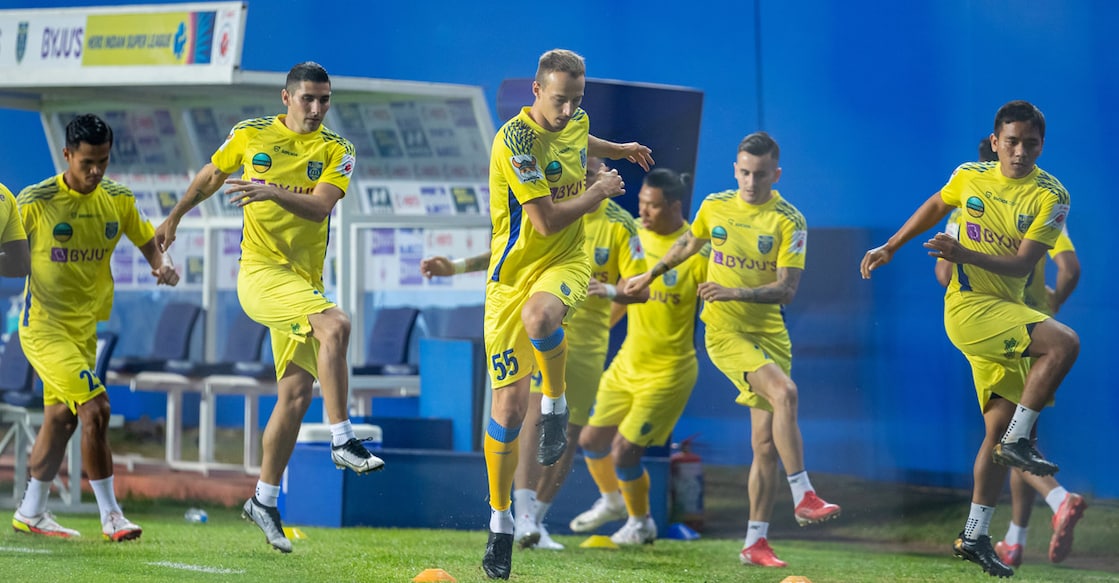 Kerala Blasters players during a training session. File photo: ISL