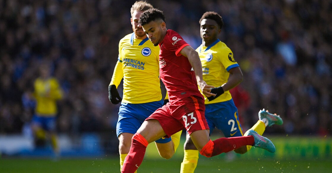 Liverpool's Luis Diaz in action against Brighton. Photo: Reuters/Tony Obrien