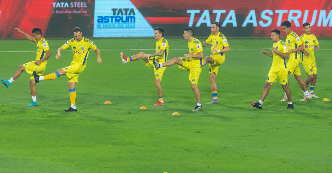 Kerala Blasters players during a training session. Photo: ISL