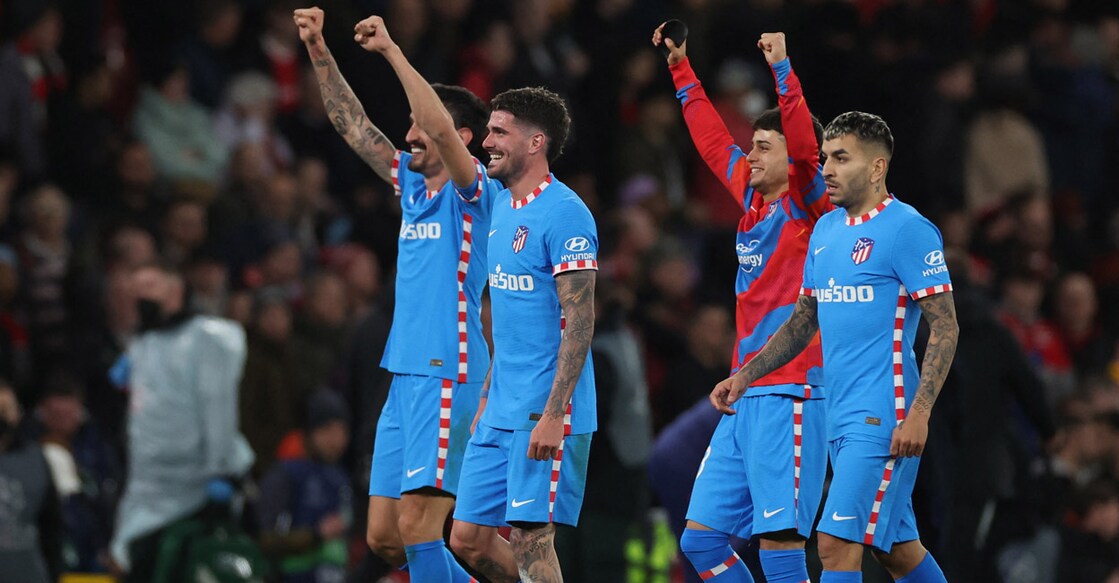 Atletico Madrid players celebrate after the match. Photo: Reuters/Phil Noble