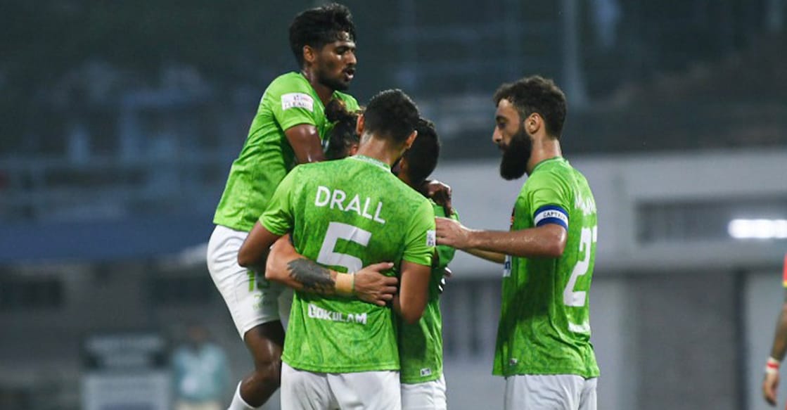 Gokulam Kerala Gokulam Kerala players a celebrate a goal. Photo: By Special Arrangement