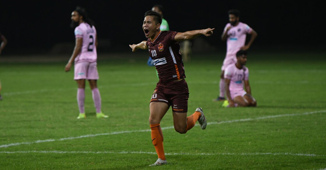 Ronald Singh celebrates his equaliser for Gokulam Kerala. Photo: By Special Arrangement