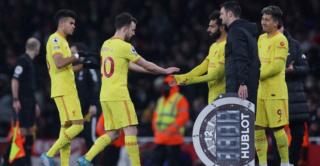 Liverpool's Mohamed Salah comes on as a substitute to replace Diogo Jota in the Premier League match against Arsenal. File photo: Action Images via Reuters/Paul Childs