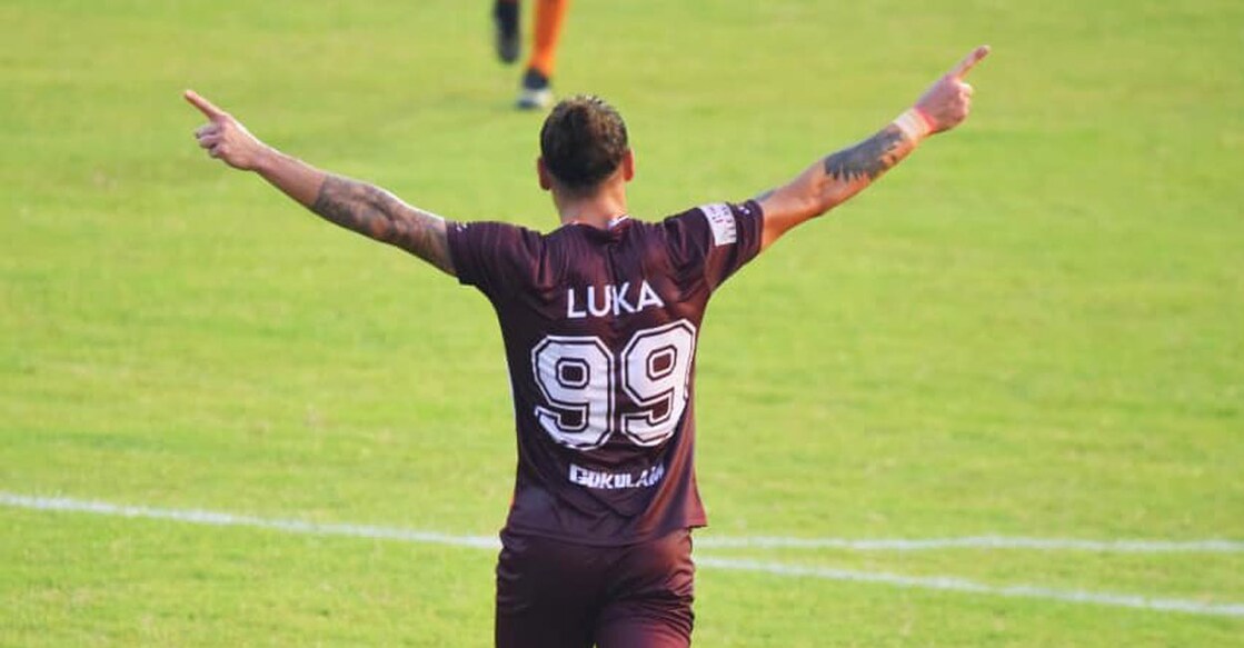 Luka Majcen celebrating the 4th goal for Gokulam Kerala FC. Photo: I-League