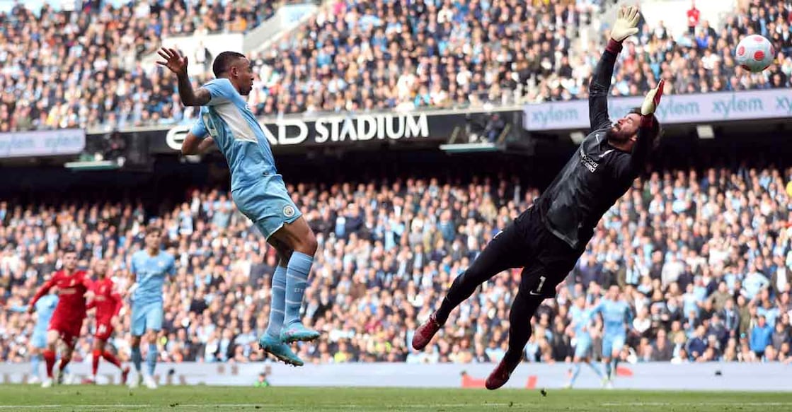Manchester City's Gabriel Jesus scores their second goal against Liverpool in the Premier League at the Etihad Stadium in Manchester on Sunday. Photo: Reuters