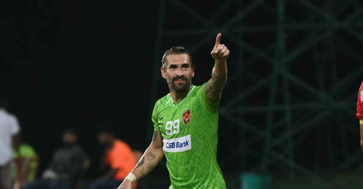 gokulam-striker Gokulam Kerala's Luka celebrates after scoring a goal. Photo: Twitter/Gokulam Kerala