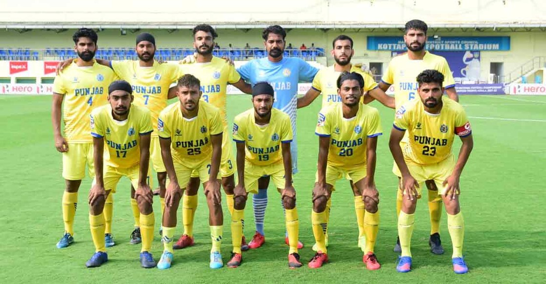 Punjab players pose ahead of their match against Rajasthan at Kottapady Stadium in Malappuram on Wednesday. Photo: Special arrangement