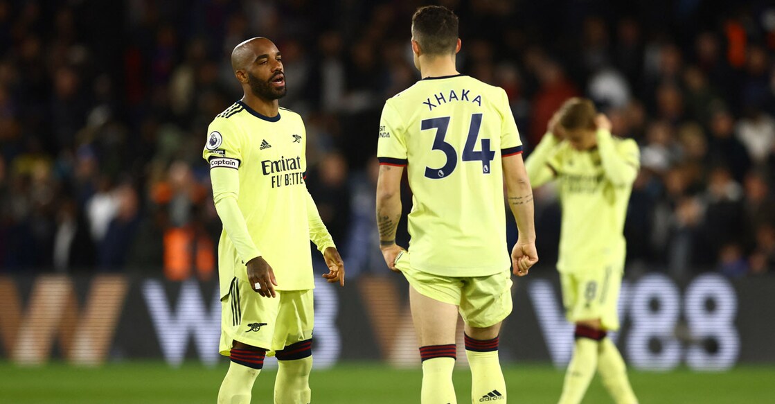 Arsenal's Alexandre Lacazette and Granit Xhaka react during the game. Photo: Reuters/David Klein