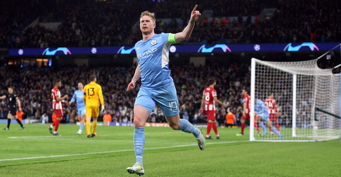 Manchester City's Kevin De Bruyne celebrates scoring the winner. Photo: Action Images via Reuters/Lee Smith