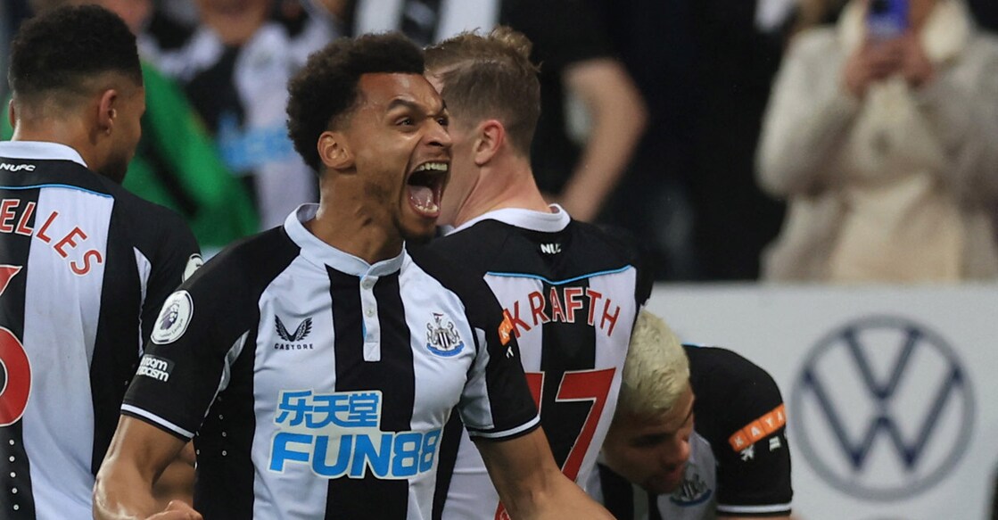 Newcastle United's Jacob Murphy is pumped up after Bruno Guimaraes netted their second goal. Photo: Action Images via Reuters/Lee Smith