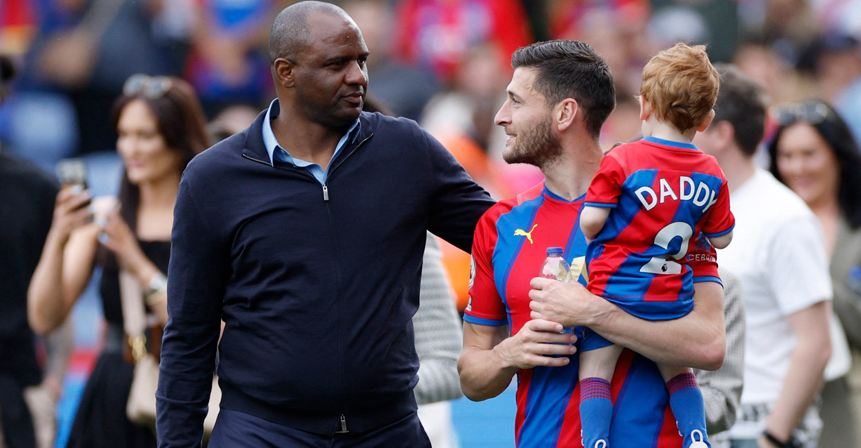 Patrick Vieira Crystal Palace manager Patrick Vieira with Joel Ward. Photo: Action Images via Reuters/John Sibley