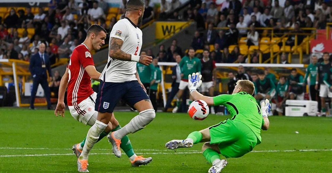 Hungary's Daniel Gazdag scores their fourth goal. Photo: Toby Melville/Reuters