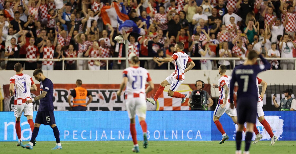 Croatia's Andrej Kramaric celebrates scoring  the equaliser. Photo: Reuters/Antonio Bronic