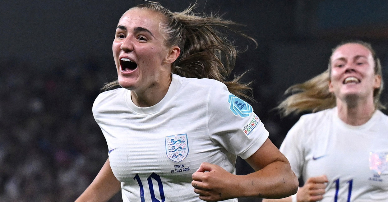 Georgia Stanway Georgia Stanway celebrates after scoring England's second goal. Photo: Reuters/Dylan Martinez
