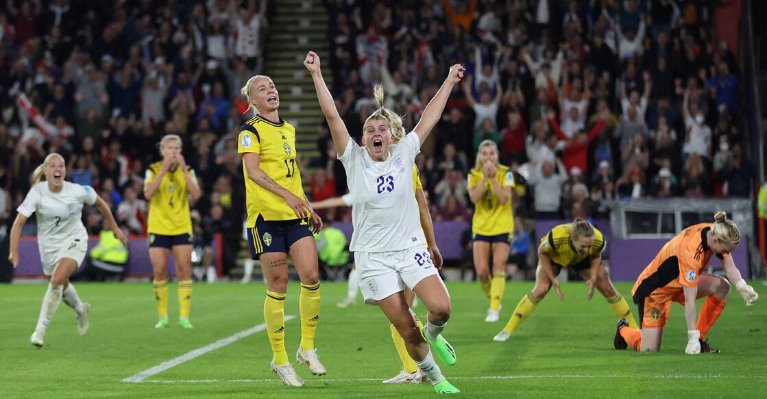 England's Alessia Russo celebrates scoring their third goal. Photo: Reuters/Carl Recine