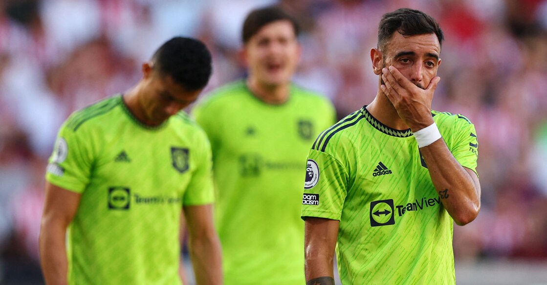 Manchester United's Bruno Fernandes reacts during their match against Brentford. Photo: Reuters/ David Klein