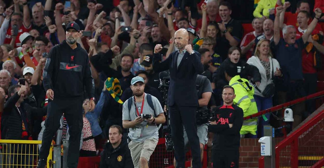 Manchester United manager Erik ten Hag celebrates after the match. Photo: REUTERS/Phil Noble