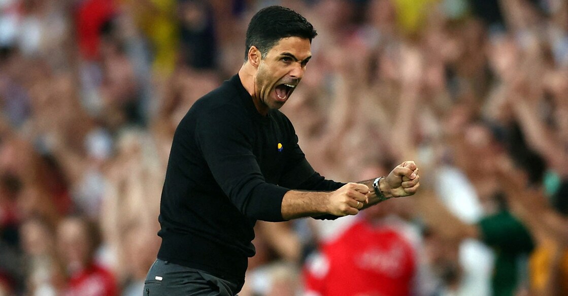 SOCCER-ENGLAND-ARS-FUL-REPORT Arsenal manager Mikel Arteta celebrates after the match. Photo: Reuters/ David Klein