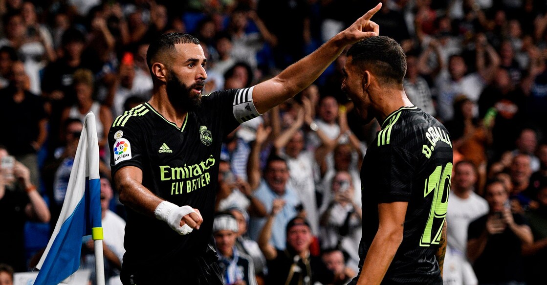 Real Madrid's Karim Benzema celebrates scoring their second goal. Photo: Reuters/Pablo Morano