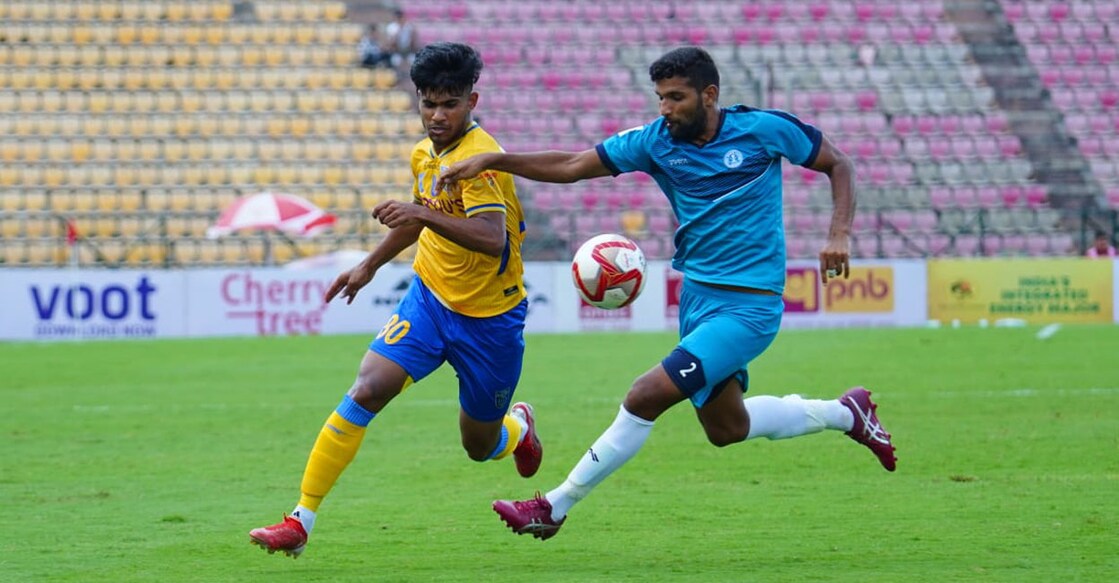 Action between Kerala Blasters (yellow) and Army Green in the Durand Cup. Photo: Special arrangement