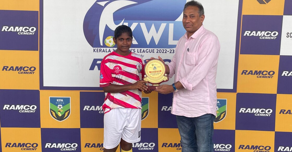 Neelambari receives the player-of-the-match award trophy. Photo: By Special Arrangement