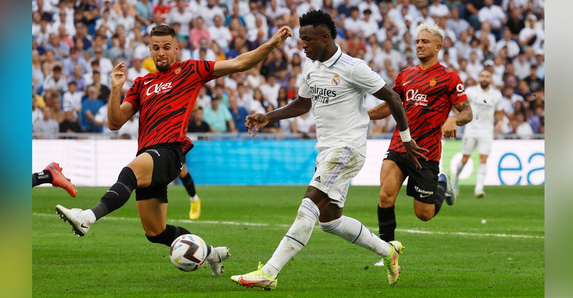 Real Madrid's Vinicius Junior scores their second goal against Mallorca. Photo: Reuters/ Susana Vera