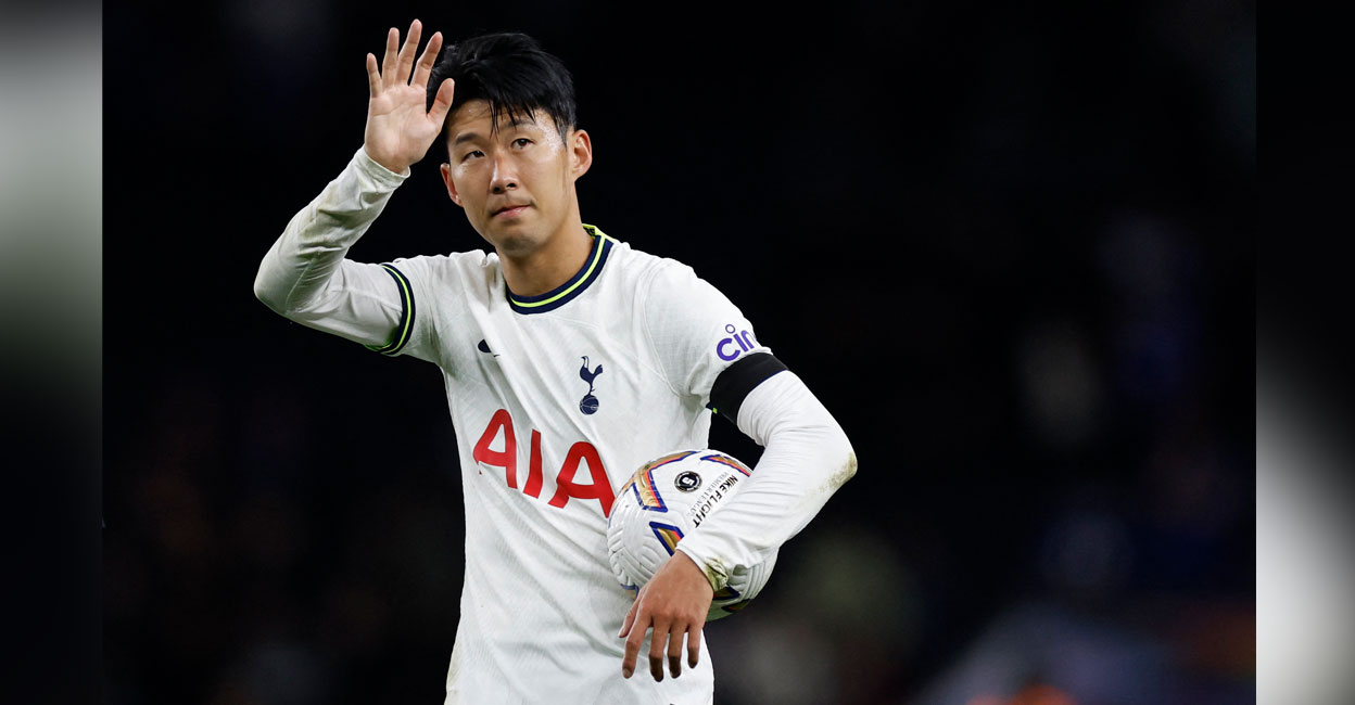 Heung-min Son Tottenham Hotspur's Heung-min Son celebrates with the match ball after completing his hat-trick. Photo: Reuters/Peter Cziborra